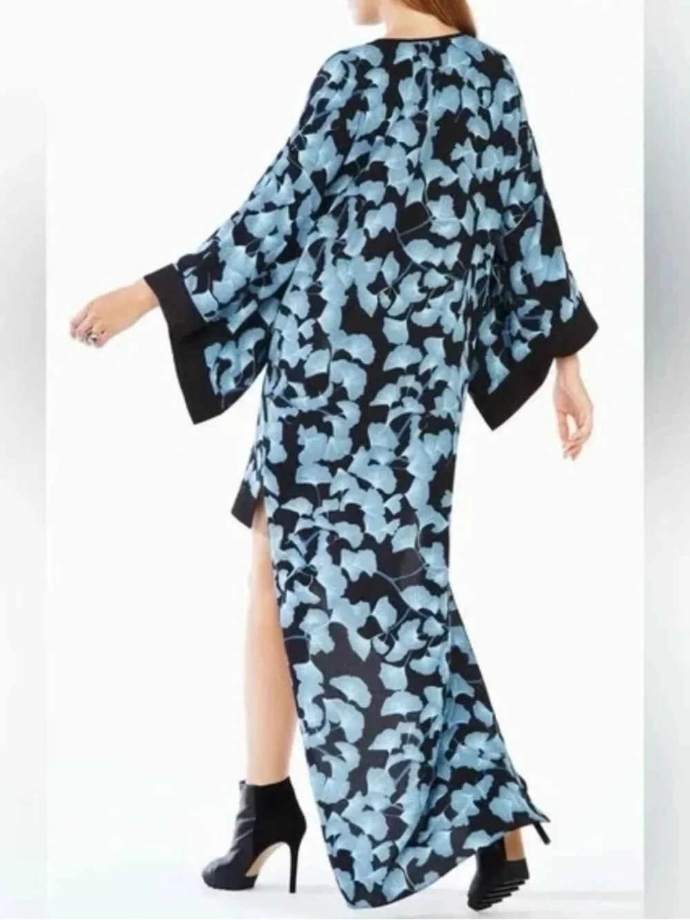 Bcbgmaxazria Worina Kimono Tunic Dress Floral Blue And Black Size XS/S - Picture 3 of 8